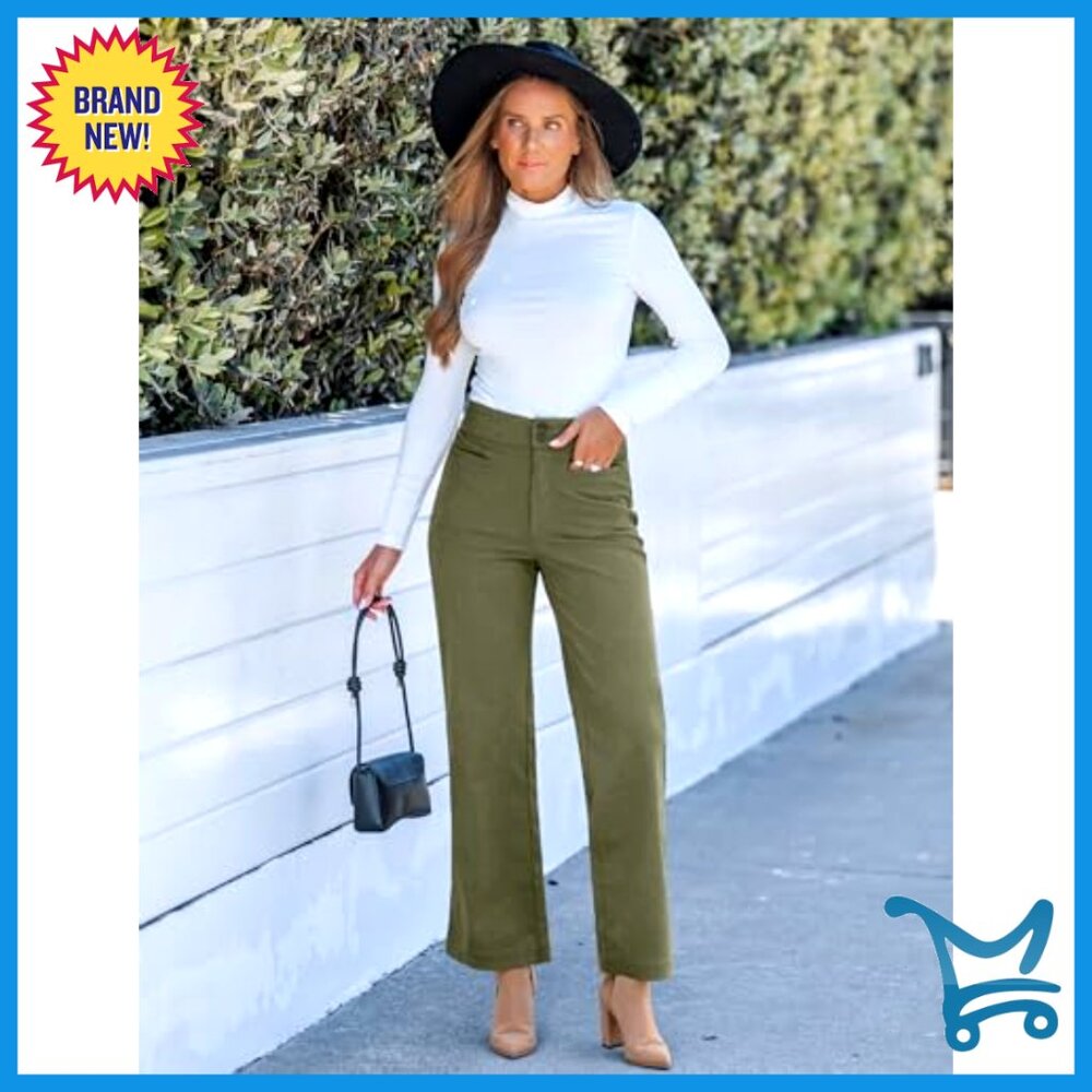 Corduroy Wide Leg Pants High Waisted Elastic Waist Work Casual Trousers - Picture 5 of 7